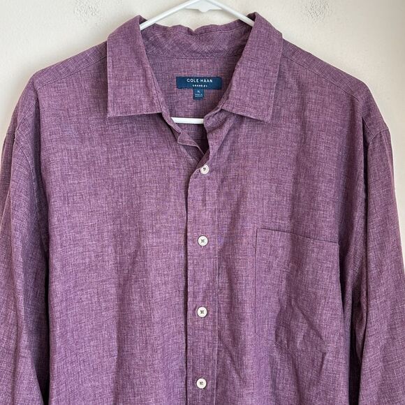 Cole Haan Men's linen blend Purple Button-Up button down casual Shirt XL NWOT! - Picture 2 of 10
